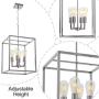 VINLUZ 4 Light Industrial Kitchen Pendant Light in Chrome Finish Lantern Iron Indoor Chandelier Ceiling Lighting Fixture for Stairway Living Room