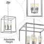 VINLUZ 4 Light Industrial Kitchen Pendant Light in Chrome Finish Lantern Iron Indoor Chandelier Ceiling Lighting Fixture for Stairway Living Room