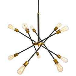 SEOL-Light Sputnik 10 Lights Vintage Chandelier Hanging Ceiling Large Bright Pendant Light Fixtures Black/Gold Brushed for Dining Room,Foyer,Entryway;600W