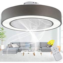 Invisible Ceiling Fan with Light Remote Control Dimmable 3 Speed LED Low Profile Semi Ceiling Lamp Timing Bedroom Dining Living Room