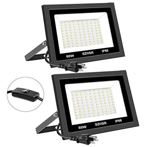 LED Flood Light,2 Pack 60W Led Outdoor Flood Light IP65 Waterproof Security Work Lights,Daylight White (6000K),5000 Lumen, Equivalent Outdoor Indoor Floodlight 85-265V (Black)