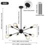 LynPon 8 Lights Sputnik Chandelier Modern Black Ceiling Light Fixture Industrial Vintage for Kitchen Dining Living Room Bedroom Lighting