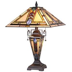 Artzone 3-Light Tiffany Table Lamp 16 inch Wide Stained Glass Table Light Desk Lamp with Night Light Mission Style Welding Table Lamps for Living Room Bedroom