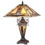 Artzone 3-Light Tiffany Table Lamp 16 inch Wide Stained Glass Table Light Desk Lamp with Night Light Mission Style Welding Table Lamps for Living Room Bedroom