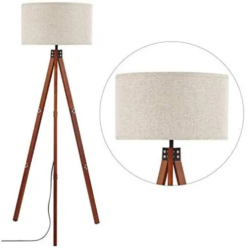 Anbomo Wood Tripod Floor Lamp, Modern Standing Light with E26 Lamp Base, Wood Floor Reading Lamp for Contemporary Living Rooms, Study Room and Office