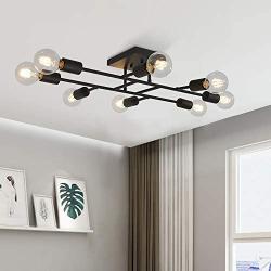 ELUZE Ceiling Light Fixture Industrial Metal Flush Mount Light Oil Rubbed Bronze Ceiling Lamp with 8 Lights for Dining Room Kitchen Living Room Lighting