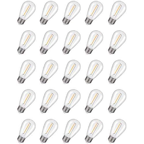 EMITTING Shatterproof & Waterproof S14 Replacement LED Light Bulbs –1W Equivalent to 10W, White Warm 2200K Outdoor String Lights Vintage LED Filament Bulb, E26 Base Edison LED Light Bulbs (S14-25PACK)