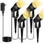 12W Landscape Lights Low Voltage Landscape Spotlights 46Ft IP65 Waterproof Outdoor Landscape Lighting Garden Pathway Light with Spike Stand and Plug for Patio Lawn, 3000K Warm White (4 Pack)