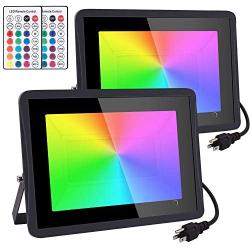 RGB Flood Light 1000W Equivalent TanSir 2 Pack 100W Color Changing Flood Light with Remote Control, IP66 Waterproof Dimmable Outside Color Changing Wall Wash Light with Timer and Memory Function (100)