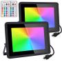 RGB Flood Light 1000W Equivalent TanSir 2 Pack 100W Color Changing Flood Light with Remote Control, IP66 Waterproof Dimmable Outside Color Changing Wall Wash Light with Timer and Memory Function (100)