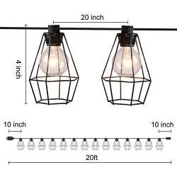 Brightown 20Feet Outdoor Patio String Lights with 12 Clear G40 Bulbs and 12 Vintage Metal Lamp Shades, Indoor Outdoor Hanging Lights for Cafe Backyard Garden Porches Deck Market Garden Decor, Black