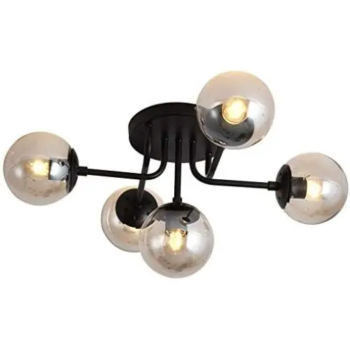 5-Light Semi Flush Mount Ceiling Light Fixture,Modern Glass Pendant Lighting,Black Chandelier for Kitchen Hallway Entryway Island Bedroom Living Room
