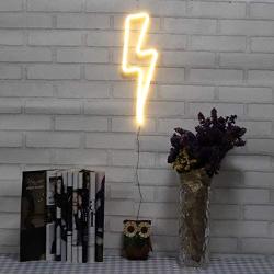 Neon Signs Lightning Bolt Battery Operated and USB Powered Warm White LED Decorative Lights Wall Art Decor for Living Room Office Christmas Gifts Party Decoration(NELB)