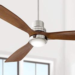 52'' Casa Delta-Wing Mission Ceiling Fan with Light LED Brushed Nickel Walnut Wood for Living Room Kitchen Bedroom Family Dining - Casa Vieja