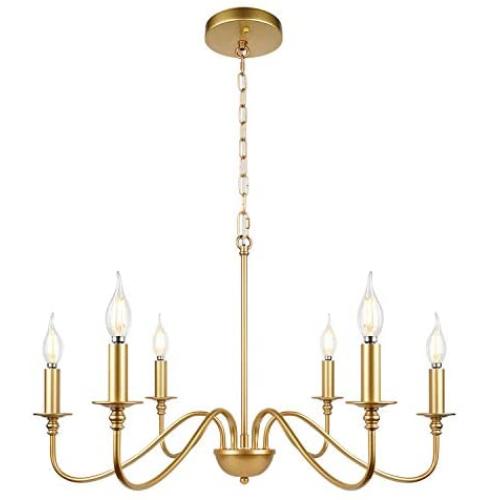 6-Light Gold Modern Chandelier Classic Rustic Ceiling Hanging Light Fixture for Kitchen Dining Room Bedroom Living Room