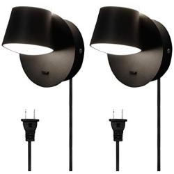 Kernorv Modern LED Plug in Wall Sconces, Bedside Wall Lamp with Switch Lighting Fixture 350 Rotation, Headboard Lights for Bedroom 10W 6000K (2 Pack)