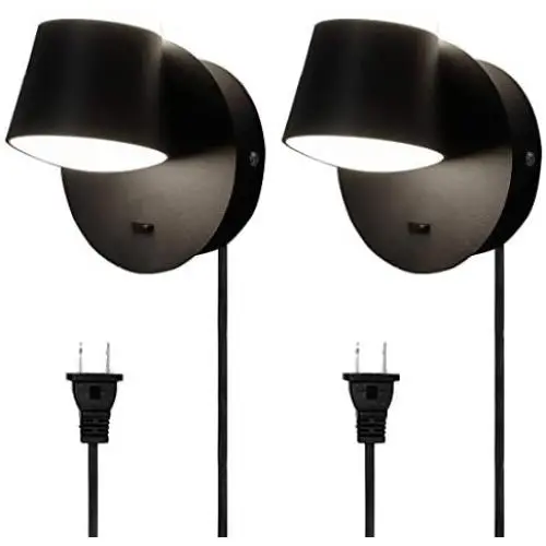 Kernorv Modern LED Plug in Wall Sconces, Bedside Wall Lamp with Switch Lighting Fixture 350 Rotation, Headboard Lights for Bedroom 10W 6000K (2 Pack)