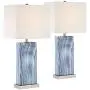 Connie Modern Table Lamps Set of 2 with USB Charging Port Rectangular Blue White Fabric Shade for Living Room Bedroom Bedside Nightstand Office Family - 360 Lighting