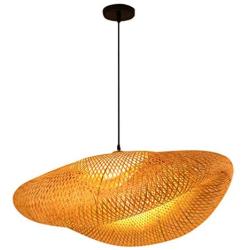 OSALADI Bamboo Woven Pendant Light Antique Lantern Ceiling Lamp Hanging Chandelier Wicker Light with Cloud Shade for Dining Room Living Room Restaurant