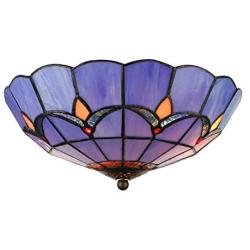 RUNNUP Industrial 12'' Wide Tiffany Style Flush Mount 2 Lights Ceiling Light Fixture with Glass Shade Vintage Ceiling Lamp in Blue