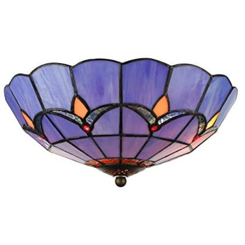RUNNUP Industrial 12'' Wide Tiffany Style Flush Mount 2 Lights Ceiling Light Fixture with Glass Shade Vintage Ceiling Lamp in Blue