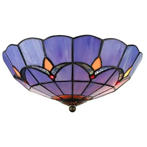 RUNNUP Industrial 12'' Wide Tiffany Style Flush Mount 2 Lights Ceiling Light Fixture with Glass Shade Vintage Ceiling Lamp in Blue