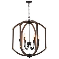 Sunlighting Farmhouse Chandelier, Vintage Pendant Hanging Light for Bedroom, Kitchen, Foyer, Dining & Living Room and Entryway, Black Painted Finish & Faux-Wood