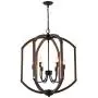 Sunlighting Farmhouse Chandelier, Vintage Pendant Hanging Light for Bedroom, Kitchen, Foyer, Dining & Living Room and Entryway, Black Painted Finish & Faux-Wood