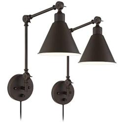 Wray Modern Industrial Up Down Swing Arm Wall Lights Set of 2 Lamps Dark Bronze Sconce for Bedroom Reading - 360 Lighting