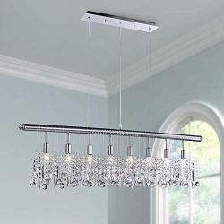 Saint Mossi Modern Crystal Linear Raindrop Chandelier Lighting Flush Mount LED Ceiling Light Fixture Pendant Lamp for Dining Room Bathroom Bedroom Livingroom 8E12 Base H12'' x L 47''