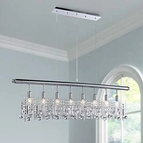Saint Mossi Modern Crystal Linear Raindrop Chandelier Lighting Flush Mount LED Ceiling Light Fixture Pendant Lamp for Dining Room Bathroom Bedroom Livingroom 8E12 Base H12'' x L 47''