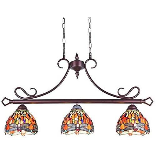 Capulina Tiffany Pool Table Lights 3-Light Dining Room Light Dragonfly Design Stained Glass Chandelier Hanging Light Tiffany Dining Table Lights 7'' Lampshade Vintage Style Chandelier