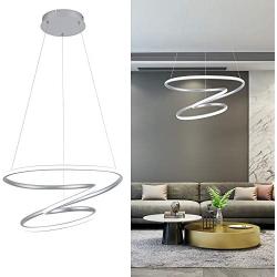 WELAKI LED Modern Pendant Light, 70W 6000K Dimmable Modern Chandelier Ceiling Light Fixture, Length Adjustable Hanging Pendant Lighting for Kitchen Island, Dining Room, Restaurant, Living Room(Sliver)