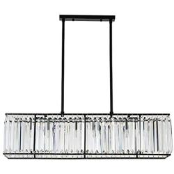 VinDeng Crystal Rectangle Sparkling Chandelier, E26 3-Lights Ceiling Light for Dining Room Kitchen Island Restaurant Modern Light Fixture with Black Iron Base-