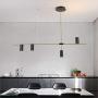 BOKT Dining Room Pendant Light Fixture Modern Industrial Linear Pendant Light Contemporary Chandelier for Living Room, Kitchen Island, Gold Finish and Black Shade (4heads)