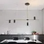 BOKT Dining Room Pendant Light Fixture Modern Industrial Linear Pendant Light Contemporary Chandelier for Living Room, Kitchen Island, Gold Finish and Black Shade (4heads)