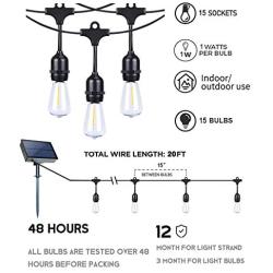 Afirst Solar Patio Lights with 15 LED Bulbs Weatherproof Outdoor String Lights for Backyard Deck Gazebo Party Wedding Lighting 20FT