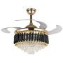 Luxury Crystal Chandelier Fan, 43 Inch Retractable Ceiling Fan with Remote Control, LED 3 Color Changing Invisible Fandelier Ceiling Fan with Light for Dining Room Living Room Bedroom (Black)