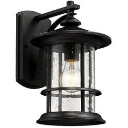 MICSIU Outdoor Wall Light Fixture Exterior Wall Mount Lantern Waterproof Vintage Wall Sconce with Clear Seedy Glass for Front Porch, Patio, Backyard, Textured Black (1 Pack, Large)