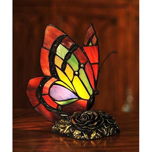 HT Tiffany Style Small Night Light Butterfly Shape Stained Glass Shade(TY295) 1-Light Resin Base Traditional Handmade Table Lamp for Family Living Room Reading Bedroom Bedside Dresser