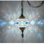 (8 Colors) DEMMEX Turkish Moroccan Mosaic Swag Plug in Pendant Ceiling Hanging Light with 15feet Cord Decorated Chain & North American Plug (Blue-White - 6'' Diameter)