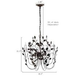 Chandeliers Crystals and Bronze Leaves Farmhouse Vintage Industrial 4-Light Indoor Pendant Lighting Copper Leaf Hanging Lamp Ceiling Light Fixtures for Dining Rooms Living Room Bedrooms Porch Kitchen