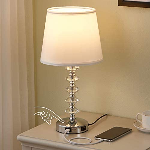 Touch Crystal Lamp for Bedroom with USB Ports, Kakanuo White USB Bedside Table Lamp Nightstand Lamp, 3 Way Dimmable Crystal Touch Lamp for Bedroom, Living Room and Office (LED Bulb Included) Touch Crystal Lamp for Bedroom with USB Ports, Kakanuo White USB Bedside Table Lamp Nightstand Lamp, 3 Way Dimmable Crystal Touch Lamp for Bedroom, Living Room and Office (LED Bulb Included)