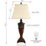 30''H Bedside Table Lamp Set of 2 for Living Room or Bedroom, 9.5W Led Bulbs Included, Large Traditional Wood Finish Vintage Table Lamps for Family Room