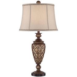 Nicole Traditional Table Lamp Light Bronze Urn Bell Shade for Living Room Family Bedroom Bedside Nightstand Office - Barnes and Ivy