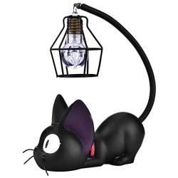 Cat Lamp, Resin Cat Desktop Lamp, Night Light for Kids, Table Bedside Lamps for Reading, for Room Decoration and Wonderful Gift, Include Button Battery (Black Eyes)