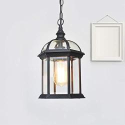 LITFAD Black Lantern Ceiling Hanging Light with Clear Glass Shade 1 Bulb 8'' L Vintage Outdoor Waterproof Lighting Industrial Pendant Light for Dining Room Restaurant Bar Courtyard