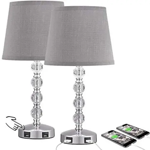 Touch Control 3 Way Dimmable Cute Crystal Table Lamp with 2 USB Charging Ports, Acaxin 17Inch Bedside Light with Mordern Gray Shade, Small Bed Lamp for Bedroom, Living Room, Guest Room(Bulb Included) Touch Control 3 Way Dimmable Cute Crystal Table Lamp with 2 USB Charging Ports, Acaxin 17Inch Bedside Light with Mordern Gray Shade, Small Bed Lamp for Bedroom, Living Room, Guest Room(Bulb Included)