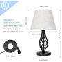 Table Lamp Set of 2, Nightstand Bedside Lamp for Bedroom, Black Marble Lamp Pairs with Linen Lampshade, Desk Reading Lamp for Living Room, Dressers