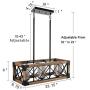 Giluta Kitchen Island Pendant Light Rectangle Wood Metal Chandelier Black Finish Rustic Industrial Chandelier Vintage Ceiling Light Fixture 3 Lights with Seeded Glass Shade (17809)